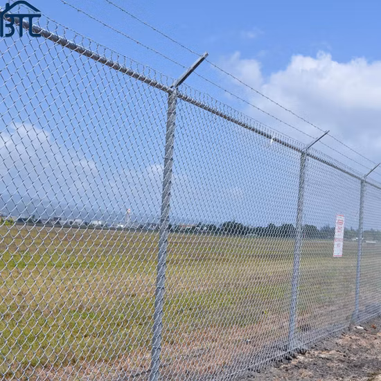 Galvanized 9 Gauge 50*50mm Diamond Wire Mesh Chain Link Security Fence with Barbed Wire.