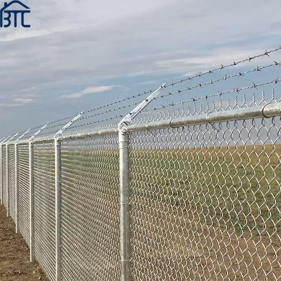Galvanized 9 Gauge 50*50mm Diamond Wire Mesh Chain Link Security Fence with Barbed Wire.